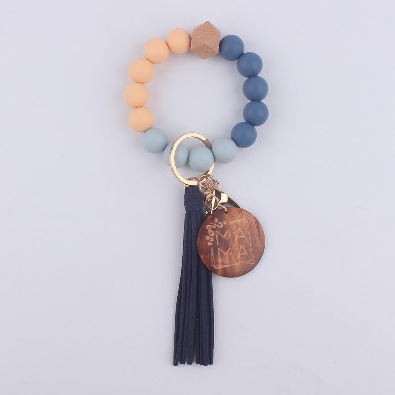 Wholesale MAMA Beaded Tassel Silicone Wrist Keychain